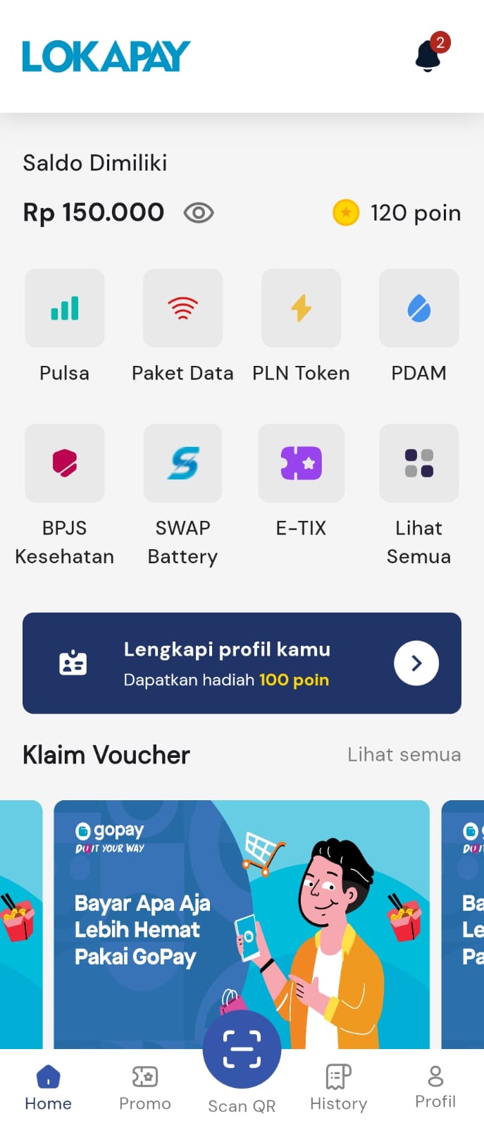 Halaman utama aplikasi LokaPay